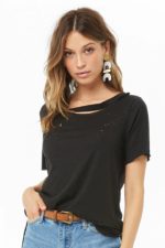Distressed Slub Knit Tee SMALL,BLACK