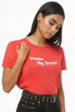 Pardon My French Graphic Tee SMALL,RED/WHITE