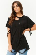 Distressed Longline Tee SMALL,BLACK