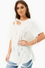 Distressed Longline Tee MEDIUM,WHITE