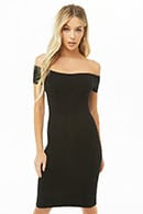 Ribbed Off-the-Shoulder Bodycon Dress SMALL,BLACK