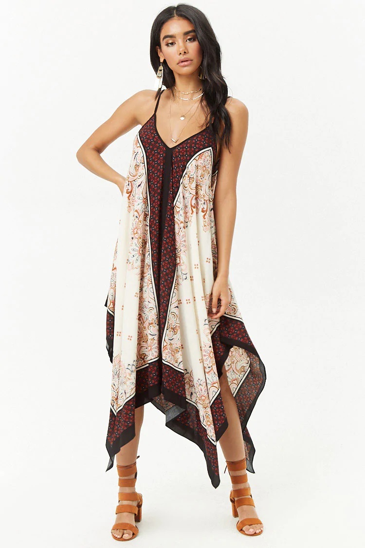 Scarf Print Handkerchief-Hem Dress